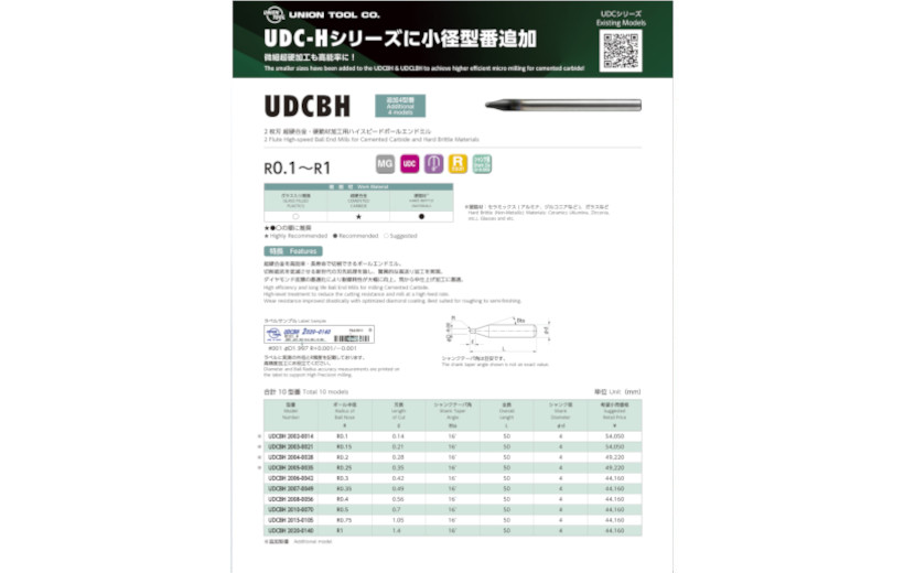 UDC超硬合金・硬脆材用　UDC-Hボール・ロングネックボールシリーズ
